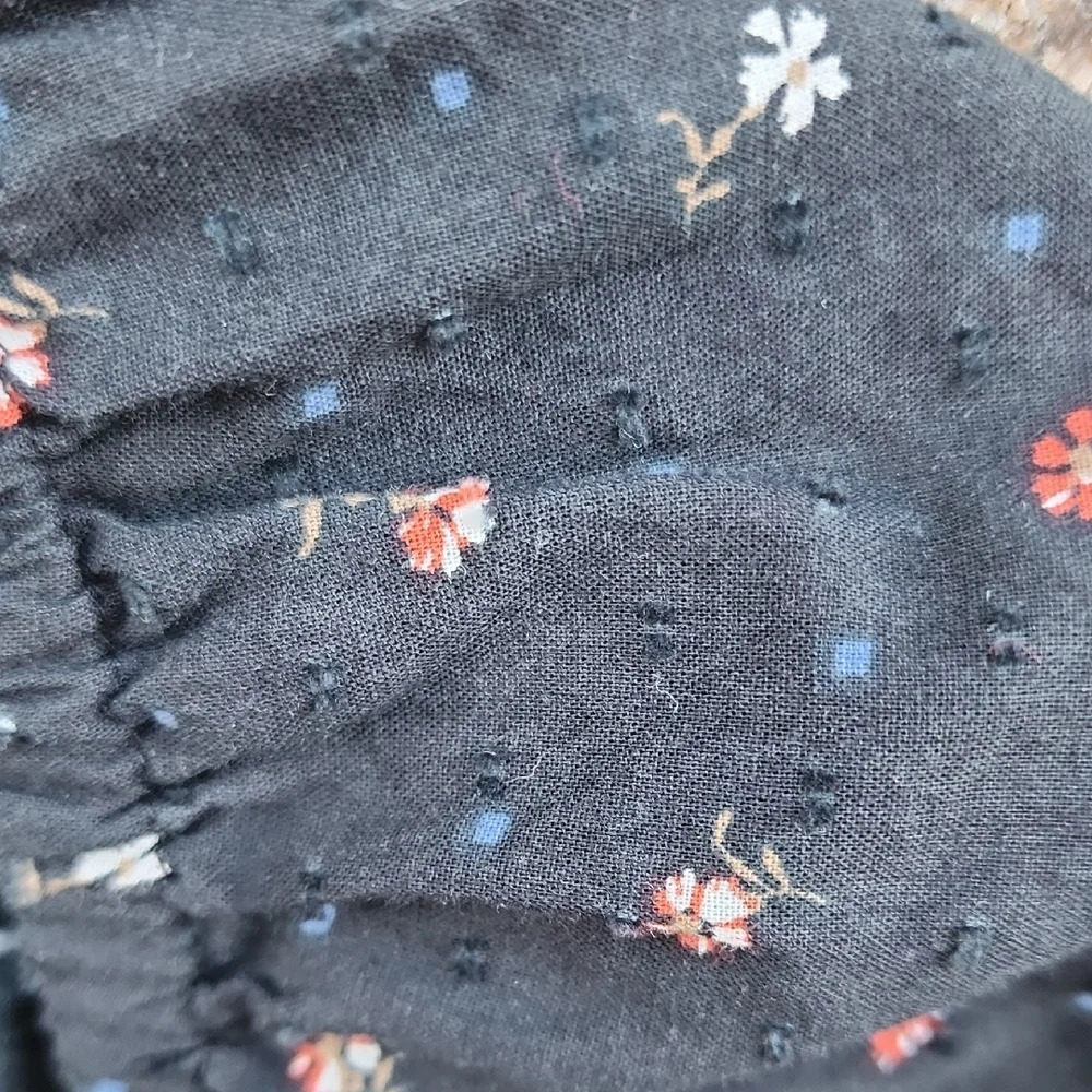 Madewell Spring Pintuck Black Floral Tie-Front Crop Top Medium